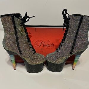 Pleaser Rainbow Glitter Platform Ankle Boots - Multicolor